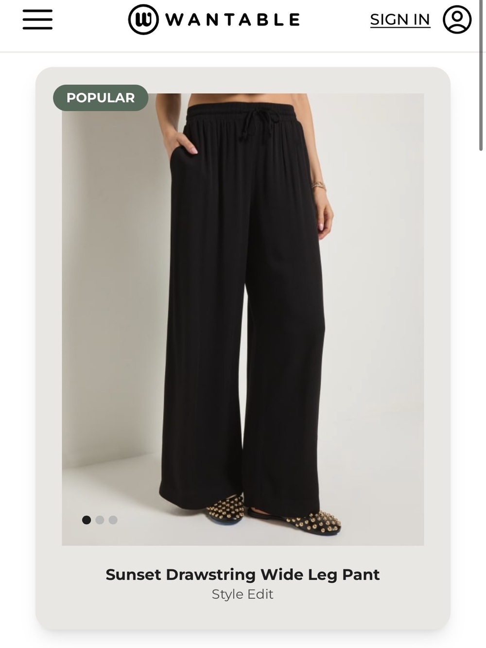 Sunset Drawstring Wide Leg Pant Wide-Leg Pull-On Pants in Black new without tags - Picture 5 of 10